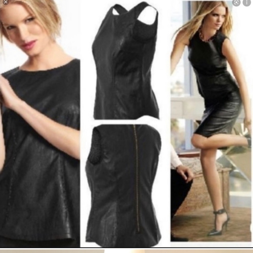 CAbi Womens Faux Leather Top #506 in Black Size 4‎